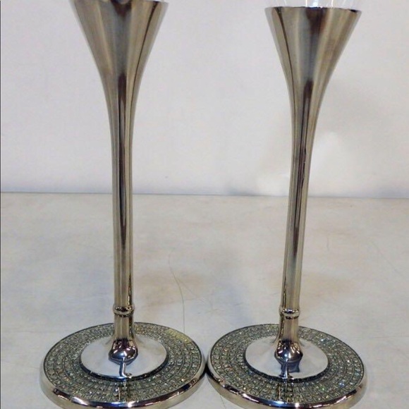 2 Wedding Crystal-Embellished Champagne Glasses/Flutes - Picture 3 of 5